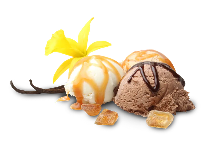 Helado con vainilla natural y caramelo